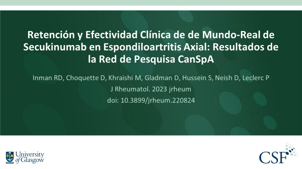 Publication thumbnail: Retención y Efectividad Clínica de de Mundo-Real de Secukinumab en Espondiloartritis Axial: Resultados de la Red de Pesquisa CanSpA