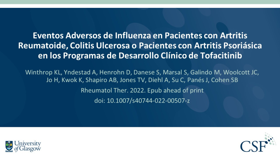 Publication thumbnail: Eventos Adversos de Influenza en Pacientes con Artritis Reumatoide, Colitis Ulcerosa o Pacientes con Artritis Psoriásica en los Programas de Desarrollo Clínico de Tofacitinib