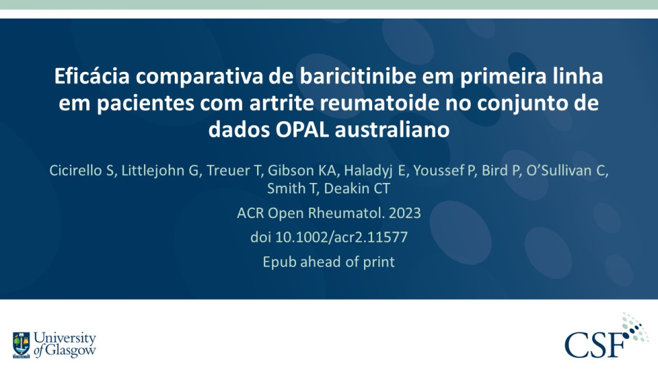 Publication thumbnail: Eficácia comparativa de baricitinibe em primeira linha em pacientes com artrite reumatoide no conjunto de dados OPAL australiano