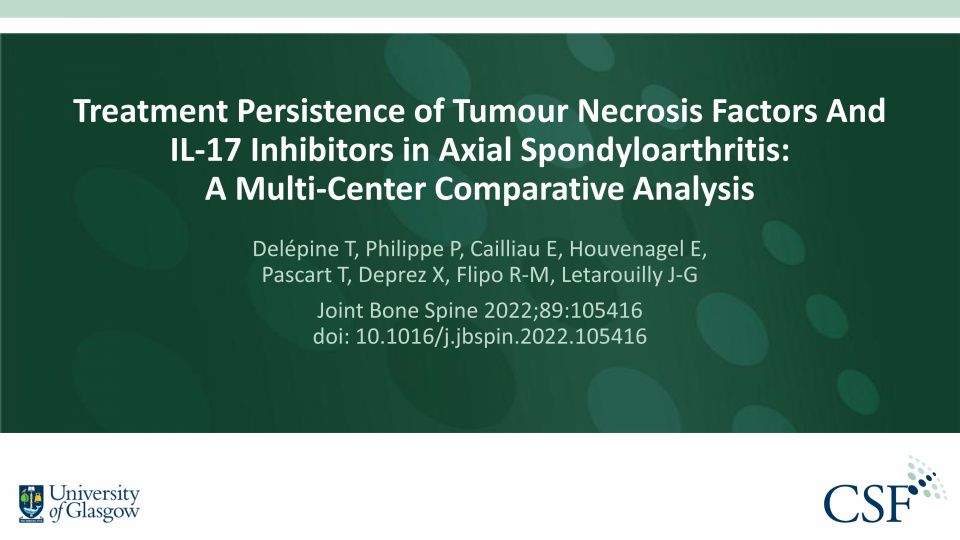 Publication thumbnail: Treatment Persistence of Tumour Necrosis Factors And IL-17 Inhibitors in Axial Spondyloarthritis: A Multi-Center Comparative Analysis