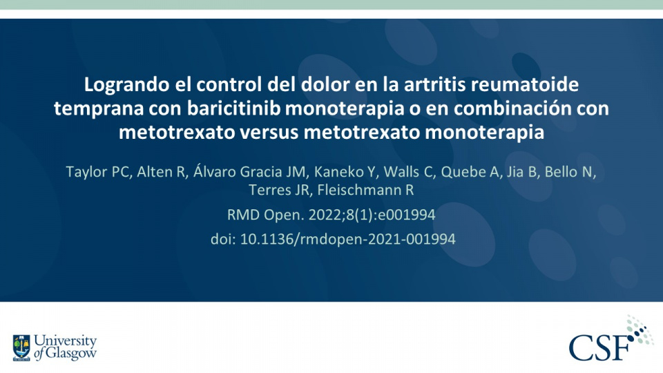 Publication thumbnail: Logrando el control del dolor en la artritis reumatoide temprana con baricitinib monoterapia o en combinación con metotrexato versus metotrexato monoterapia