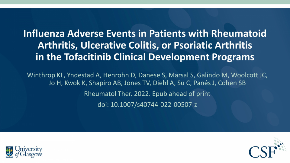 Publication thumbnail: Influenza Adverse Events in Patients with Rheumatoid Arthritis, Ulcerative Colitis, or Psoriatic Arthritis in the Tofacitinib Clinical Development Programs
