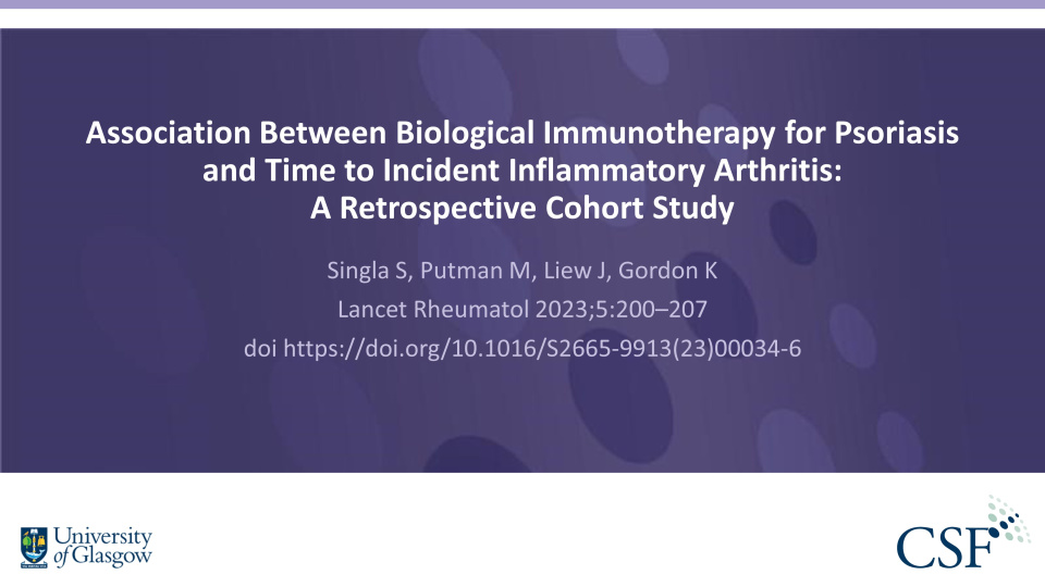 Publication thumbnail: Association Between Biological Immunotherapy for Psoriasis  and Time to Incident Inflammatory Arthritis:  A Retrospective Cohort Study