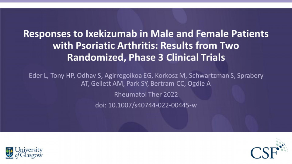 Publication thumbnail: Responses to Ixekizumab in Male and Female Patients with Psoriatic Arthritis: Results from Two Randomized, Phase 3 Clinical Trials
