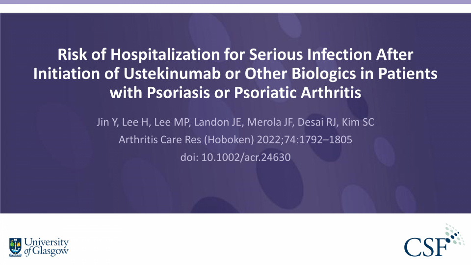 Publication thumbnail: Risk of Hospitalization for Serious Infection After Initiation of Ustekinumab or Other Biologics in Patients with Psoriasis or Psoriatic Arthritis