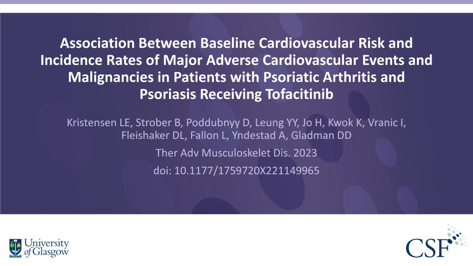 Publication thumbnail: Association Between Baseline Cardiovascular Risk and Incidence Rates of Major Adverse Cardiovascular Events and Malignancies in Patients with Psoriatic Arthritis and Psoriasis Receiving Tofacitinib
