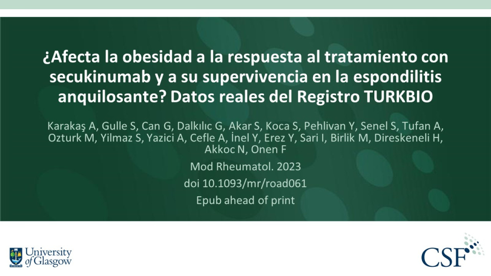 Publication thumbnail: ¿Afecta la obesidad a la respuesta al tratamiento con secukinumab y a su supervivencia en la espondilitis anquilosante? Datos reales del Registro TURKBIO