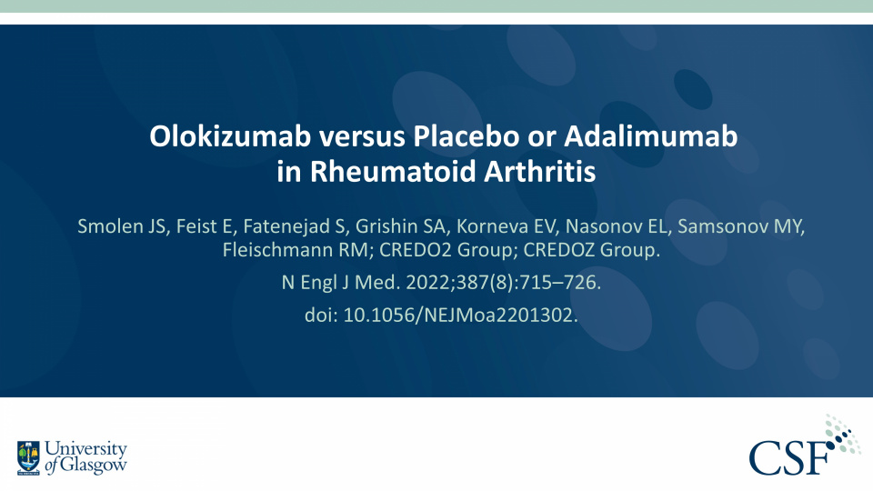 Publication thumbnail: Olokizumab versus Placebo or Adalimumab in Rheumatoid Arthritis