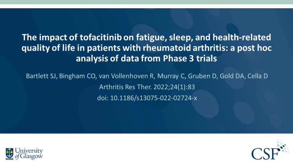 Publication thumbnail: The Impact of Tofacitinib on Fatigue, Sleep, and Health‑Related Quality of Life in Patients with Rheumatoid Arthritis: A Post Hoc Analysis of Data from Phase 3 Trials