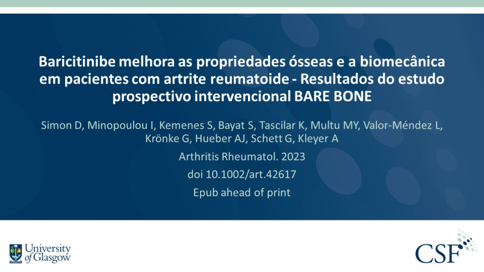 Publication thumbnail: Baricitinibe melhora as propriedades ósseas e a biomecânica em pacientes com artrite reumatoide - Resultados do estudo prospectivo intervencional BARE BONE