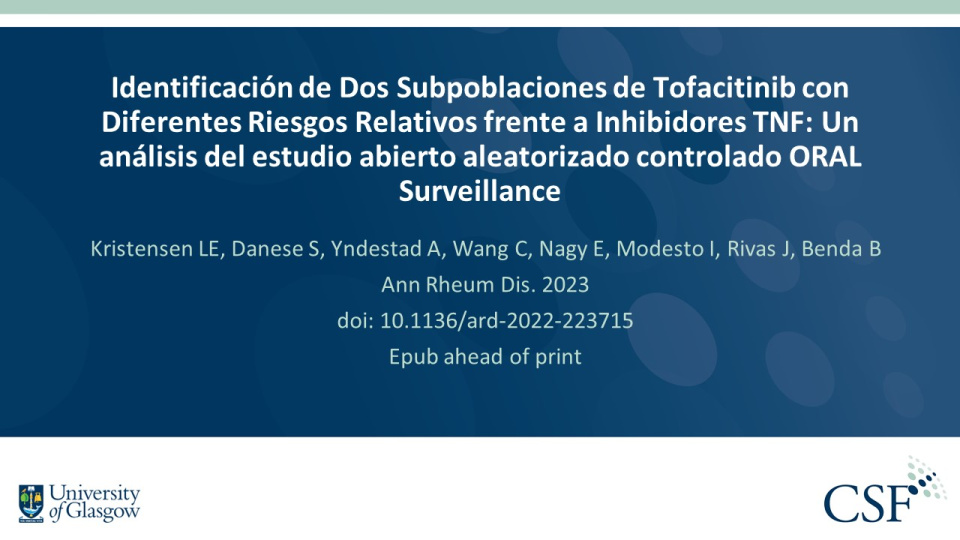 Publication thumbnail: Identificación de Dos Subpoblaciones de Tofacitinib con Diferentes Riesgos Relativos frente a Inhibidores TNF: Un análisis del estudio abierto aleatorizado controlado ORAL Surveillance