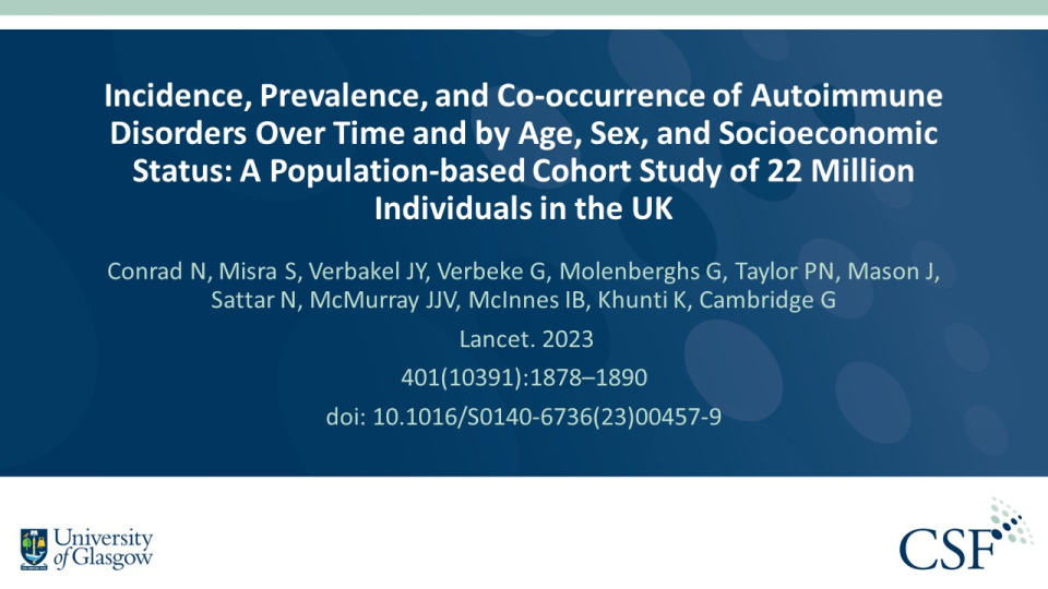 Publication thumbnail: Incidence, Prevalence, and Co-occurrence of Autoimmune Disorders Over Time and by Age, Sex, and Socioeconomic Status: A Population-based Cohort Study of 22 Million Individuals in the UK