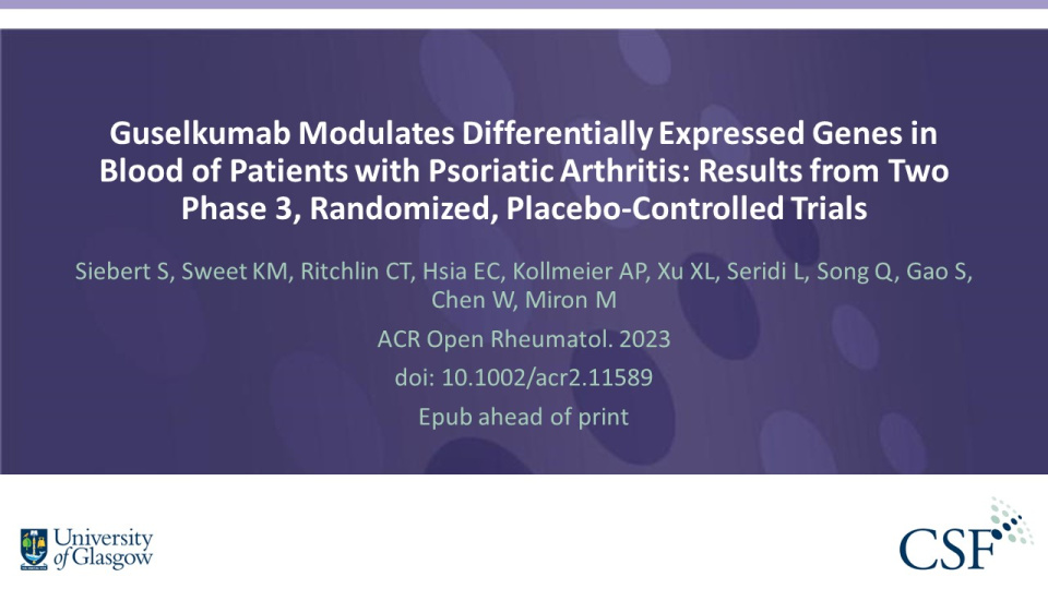 Publication thumbnail: Guselkumab Modulates Differentially Expressed Genes in Blood of Patients with Psoriatic Arthritis: Results from Two Phase 3, Randomized, Placebo-Controlled Trials
