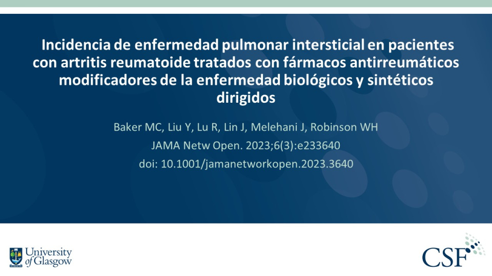 Publication thumbnail: Incidencia de enfermedad pulmonar intersticial en pacientes con artritis reumatoide tratados con fármacos antirreumáticos modificadores de la enfermedad biológicos y sintéticos dirigidos