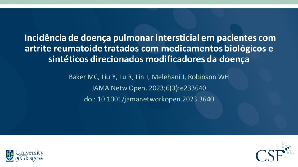 Publication thumbnail: Incidência de doença pulmonar intersticial em pacientes com artrite reumatoide tratados com medicamentos biológicos e sintéticos direcionados modificadores da doença
