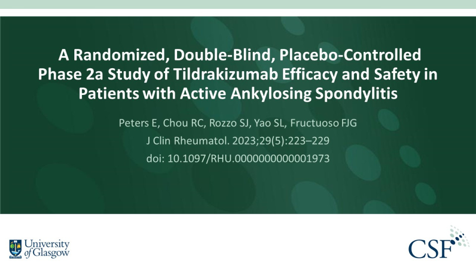 Publication thumbnail: A Randomized, Double-Blind, Placebo-Controlled Phase 2a Study of Tildrakizumab Efficacy and Safety in Patients with Active Ankylosing Spondylitis