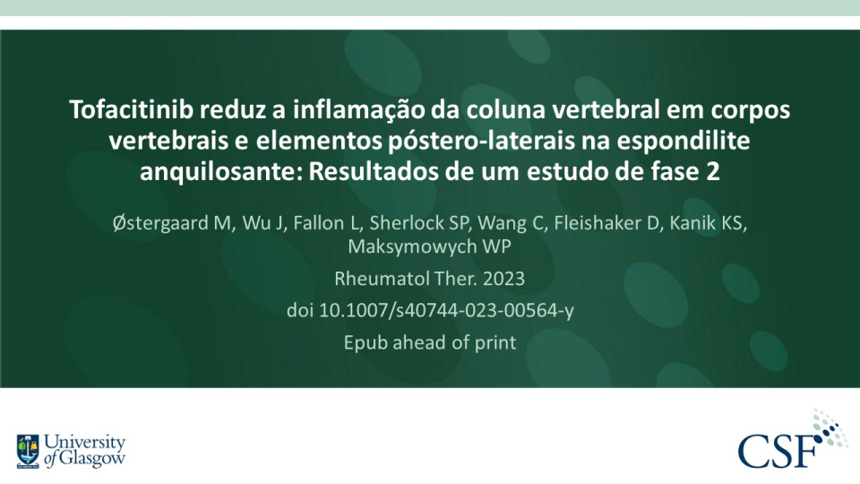 Publication thumbnail: Tofacitinib reduz a inflamação da coluna vertebral em corpos vertebrais e elementos póstero-laterais na espondilite anquilosante: Resultados de um estudo de fase 2