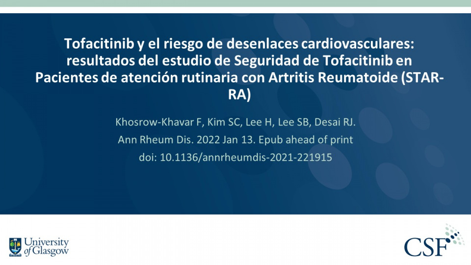Publication thumbnail: Tofacitinib y el riesgo de desenlaces cardiovasculares: resultados del estudio de Seguridad de Tofacitinib en Pacientes de atención rutinaria con Artritis Reumatoide (STAR-RA)