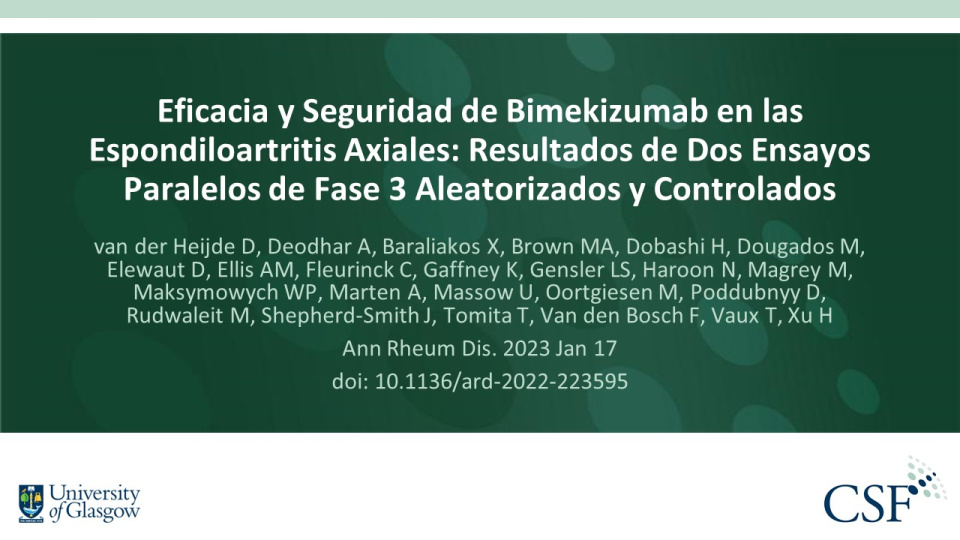 Publication thumbnail: Eficacia y Seguridad de Bimekizumab en las Espondiloartritis Axiales: Resultados de Dos Ensayos Paralelos de Fase 3 Aleatorizados y Controlados