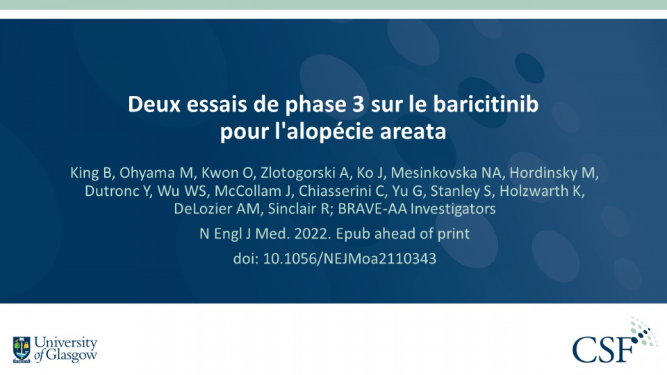 Publication thumbnail: Deux essais de phase 3 sur le baricitinib  pour l'alopécie areata