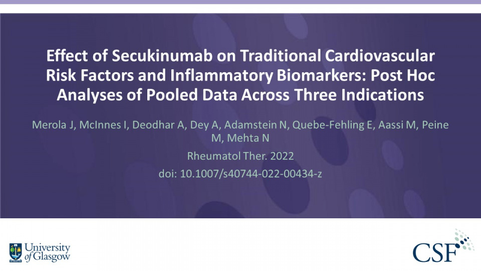 Publication thumbnail: Effect of Secukinumab on Traditional Cardiovascular Risk Factors and Inflammatory Biomarkers: Post Hoc Analyses of Pooled Data Across Three Indications