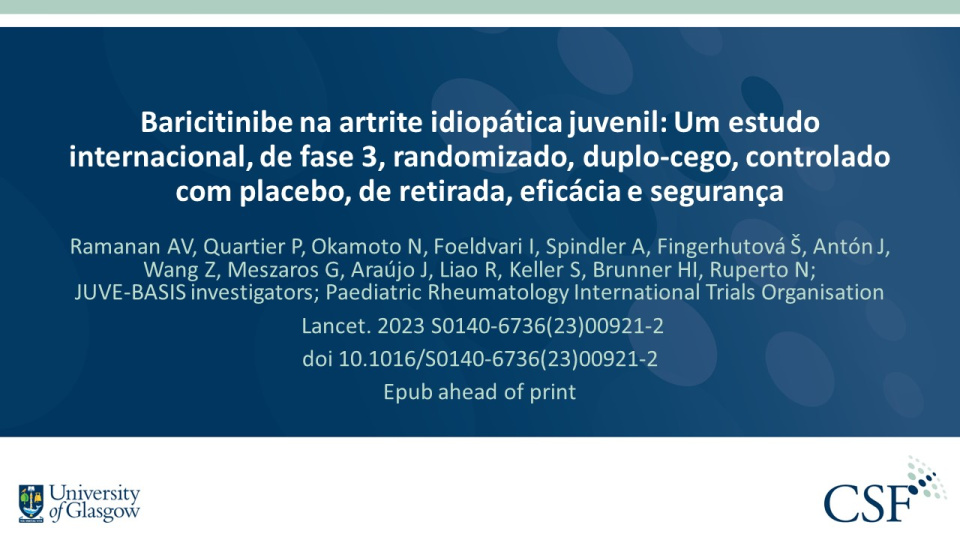 Publication thumbnail: Baricitinibe na artrite idiopática juvenil: Um estudo internacional, de fase 3, randomizado, duplo-cego, controlado com placebo, de retirada, eficácia e segurança