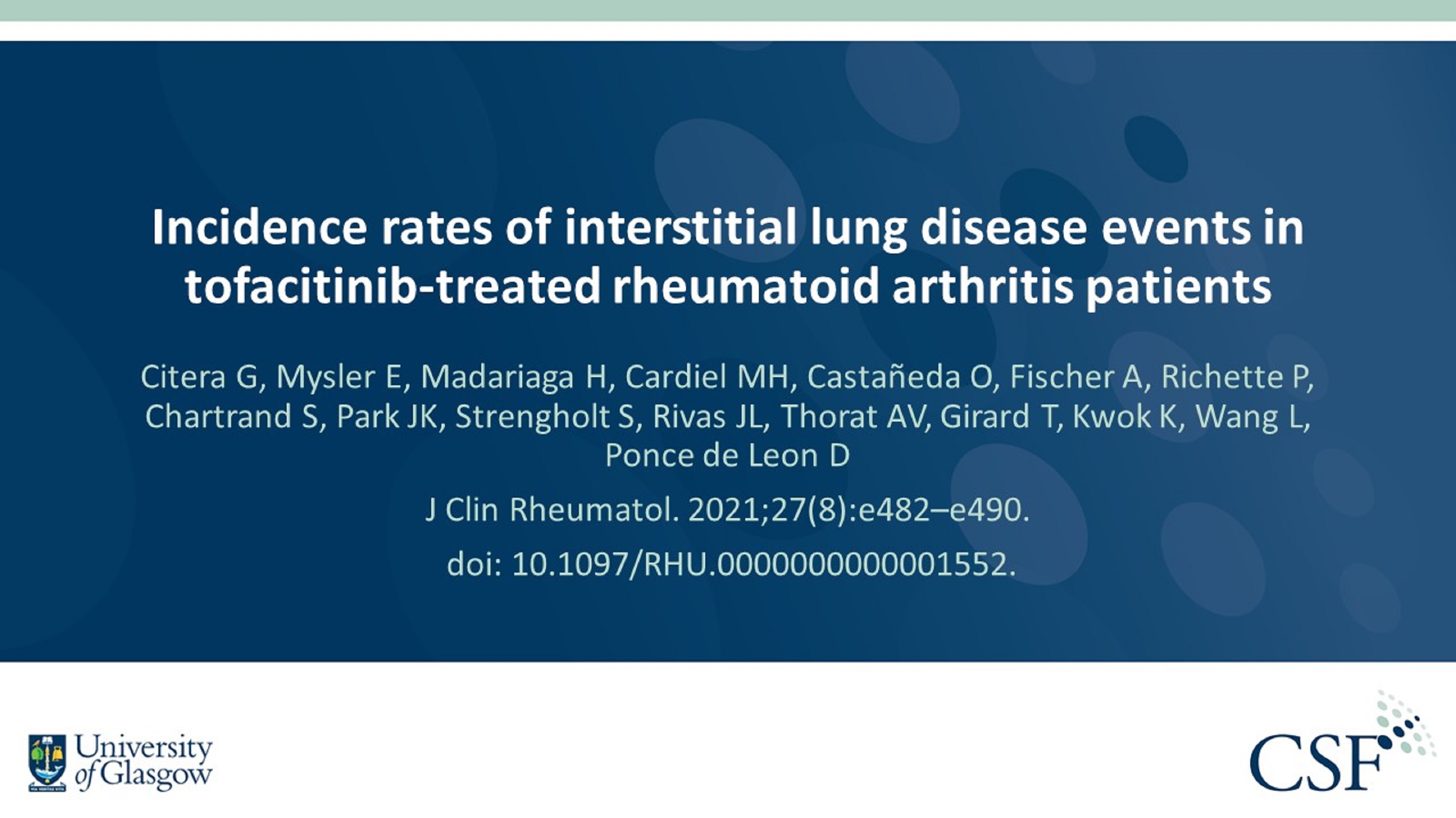 Publication thumbnail: Incidence Rates of Interstitial Lung Disease Events in Tofacitinib-Treated Rheumatoid Arthritis Patients