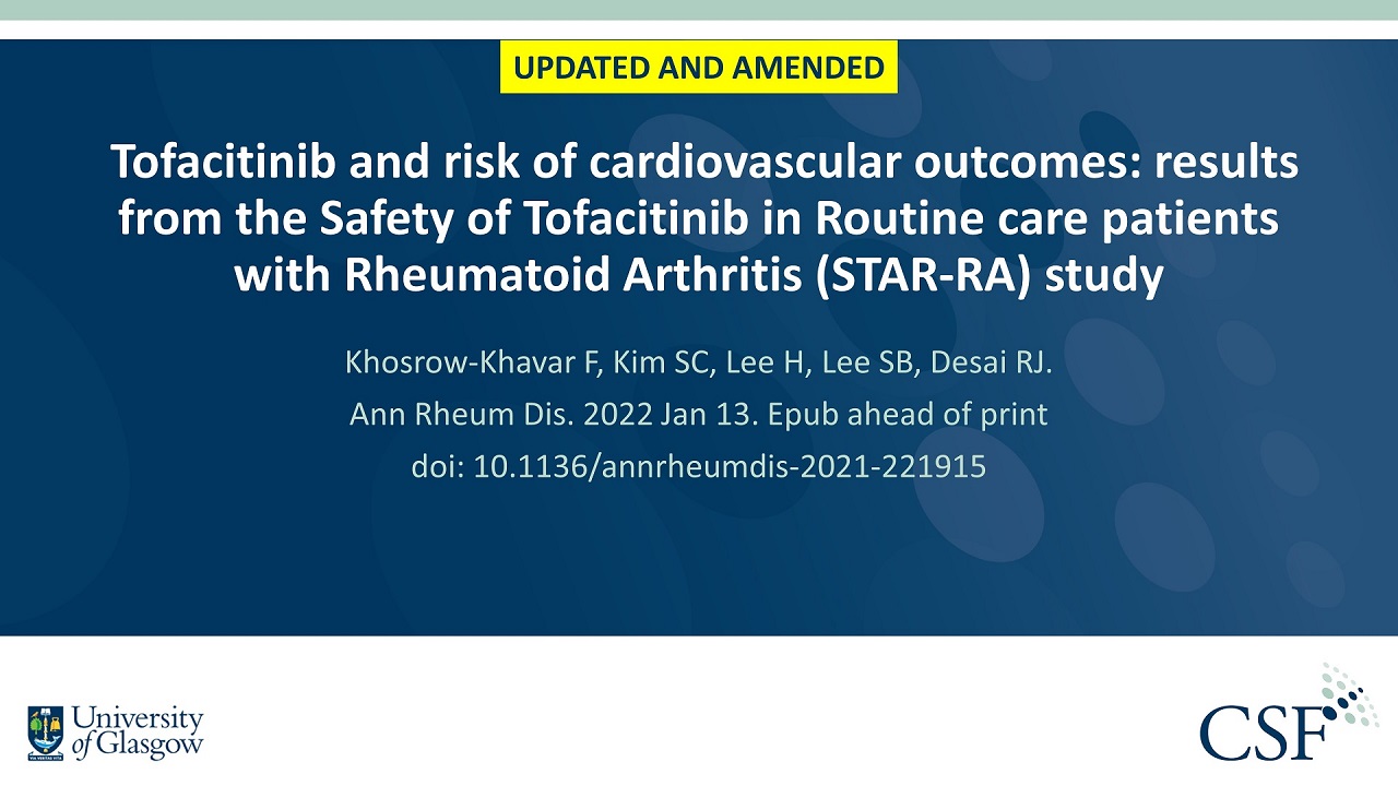 Publication thumbnail: Tofacitinib and risk of cardiovascular outcomes: results from the Safety of Tofacitinib in Routine care patients with Rheumatoid Arthritis (STAR-RA) study