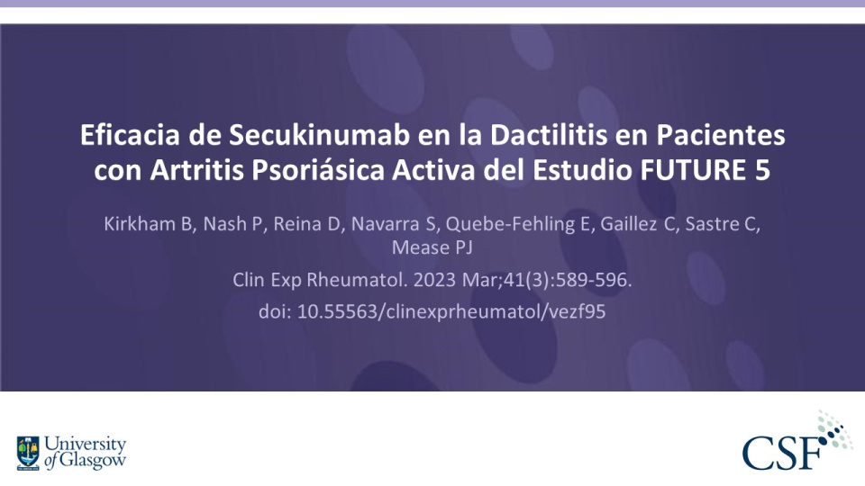 Publication thumbnail: Eficacia de Secukinumab en la Dactilitis en Pacientes con Artritis Psoriásica Activa del Estudio FUTURE 5
