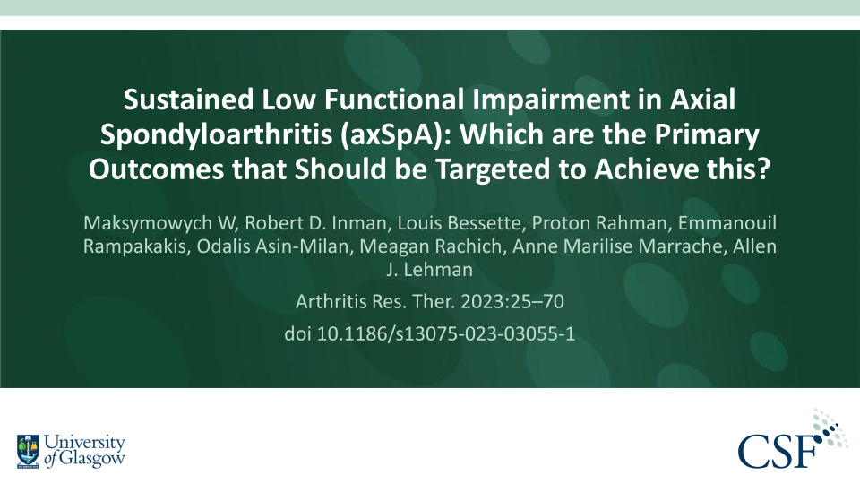 Publication thumbnail: Sustained low functional impairment in axial spondyloarthritis (axSpA): Which are the primary outcomes that should be targeted to achieve this?