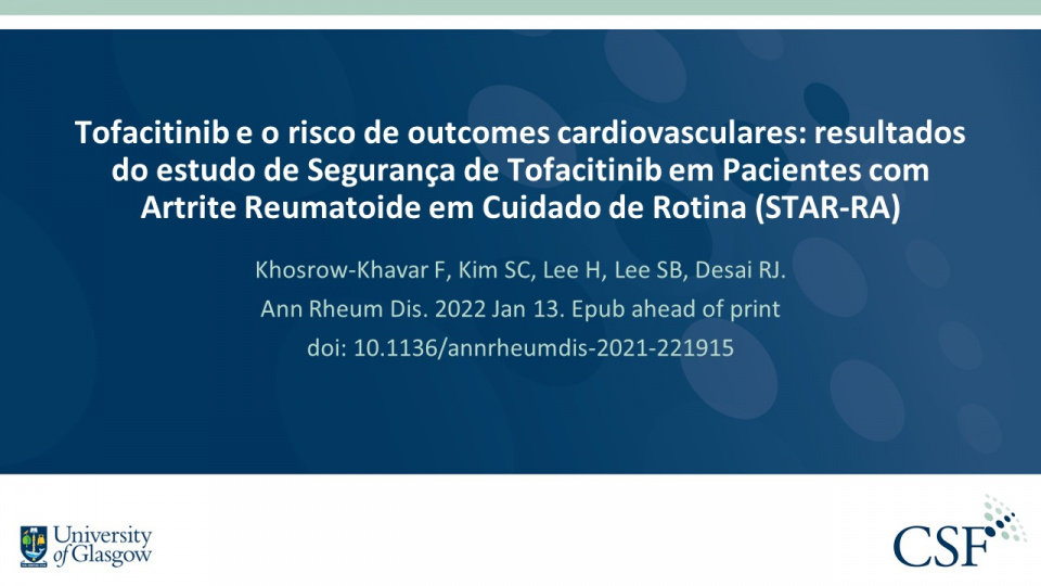 Publication thumbnail: Tofacitinib e o risco de outcomes cardiovasculares: resultados do estudo de Segurança de Tofacitinib em Pacientes com Artrite Reumatoide em Cuidado de Rotina (STAR-RA)