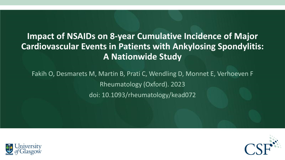 Publication thumbnail: Impact of NSAIDs on 8-year Cumulative Incidence of Major Cardiovascular Events in Patients with Ankylosing Spondylitis: A Nationwide Study