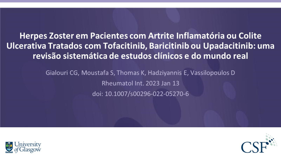 Publication thumbnail: Herpes Zoster em Pacientes com Artrite Inflamatória ou Colite Ulcerativa Tratados com Tofacitinib, Baricitinib ou Upadacitinib: uma revisão sistemática de estudos clínicos e do mundo real